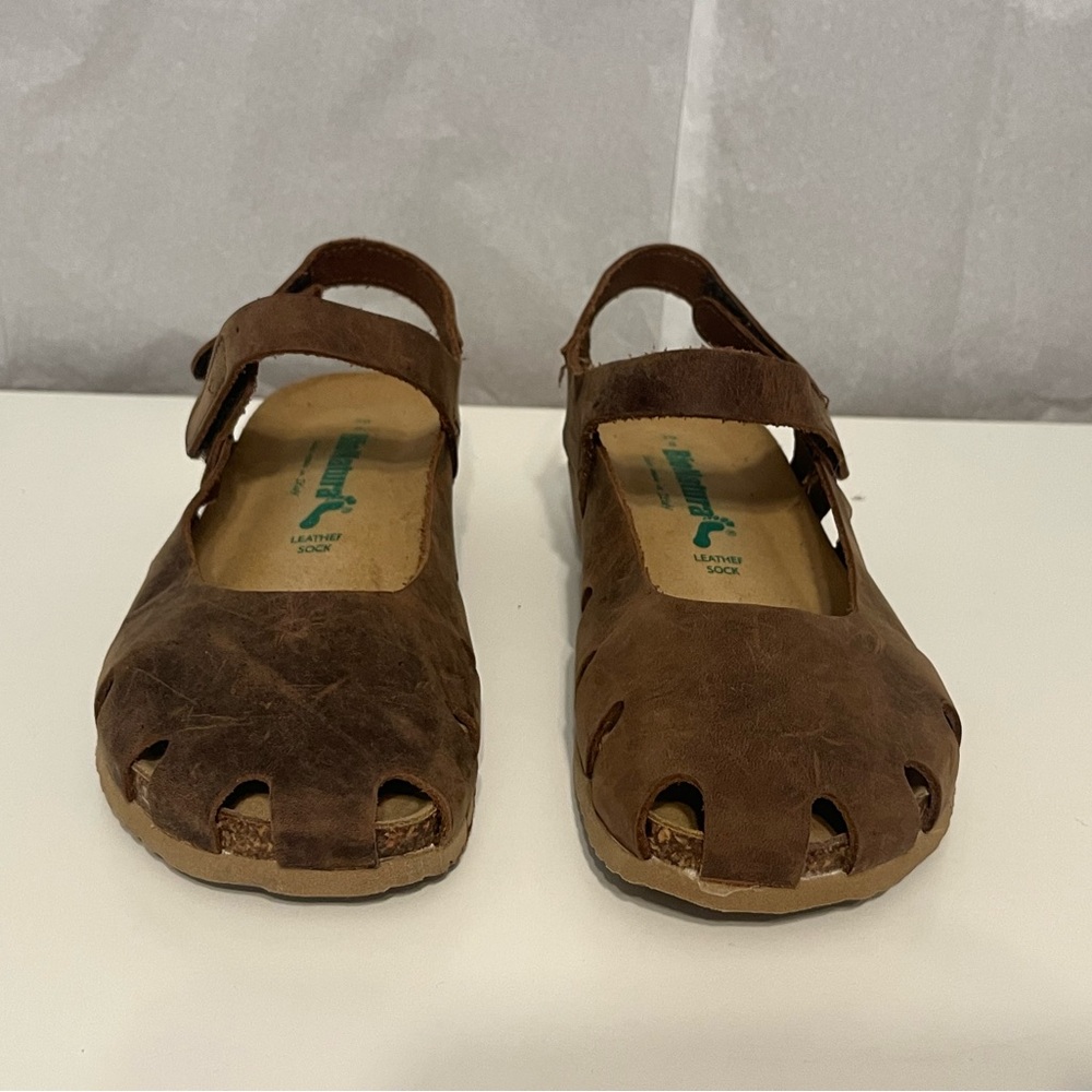 BIONATURA Solo Mary Jane Closed Toe Leather Sandals Cork Heel adjustable Sz 39/8 - Picture 2 of 9